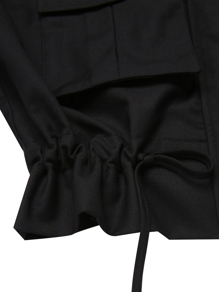 [Vorverkauf] Schwarz 1950er Revers Box-Pleat Tasche Jacke