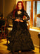 Schwarz 1980er Gigot-Ärmel Viktorianisch Spitze Kleid