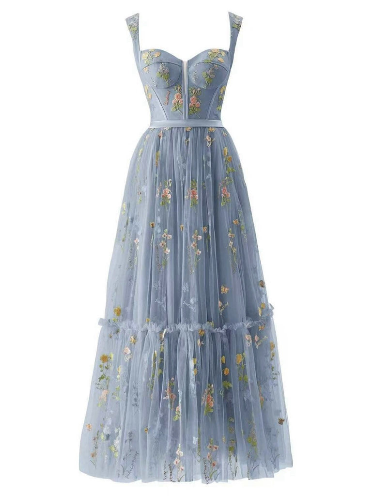 Hellgrün 1930er Blumen Netz Stäbchen Schnürung Kleid