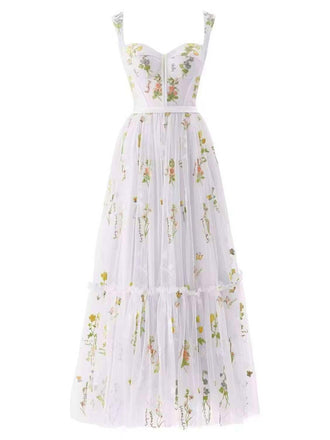 Hellblau 1930er Blumen Netz Stäbchen Schnürung Kleid