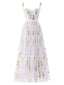 Weiß 1930er Blumen Netz Stäbchen Schnürung Kleid