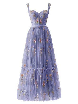 [Vorverkauf] Dunkelviolett 1930er Blumen Netz Stäbchen Schnürung Kleid