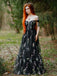 Schwarz 1930er Blumen Netz Stäbchen Schnürung Kleid