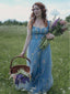 Dunkelblau 1930er Blumen Netz Stäbchen Schnürung Kleid