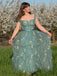 Grün 1930er Blumen Netz Stäbchen Schnürung Kleid