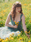 Grün 1930er Blumen Netz Stäbchen Schnürung Kleid