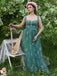 Grün 1930er Blumen Netz Stäbchen Schnürung Kleid