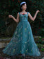 Grün 1930er Blumen Netz Stäbchen Schnürung Kleid
