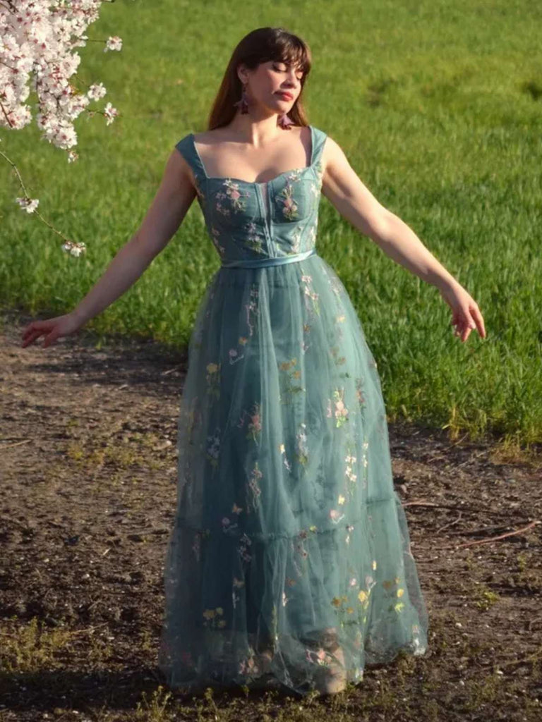 Grün 1930er Blumen Netz Stäbchen Schnürung Kleid
