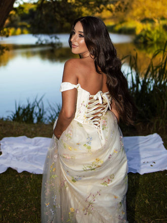 Gelb 1930er Blumen Netz Stäbchen Schnürung Kleid