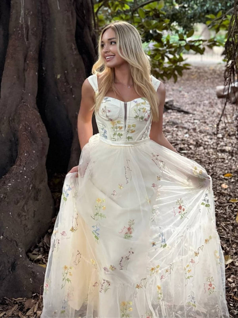 Gelb 1930er Blumen Netz Stäbchen Schnürung Kleid