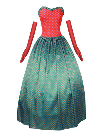 Grün 1930er Grinch Martha Cosplay Polka Dot Trägerlos Kleid