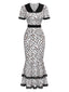 [Vorverkauf] Weiß & Schwarz 1930er Leopard Spitze Fischschwanz Kleid