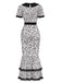 [Vorverkauf] Weiß & Schwarz 1930er Leopard Spitze Fischschwanz Kleid
