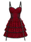 [Vorverkauf] Rot 1980er Plaid Gothic Lagen Rüschen Korsett Kleid