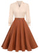 [Vorverkauf] Khaki 1950er Farbblock Langarm Taste Kleid