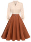 [Vorverkauf] Khaki 1950er Farbblock Langarm Taste Kleid
