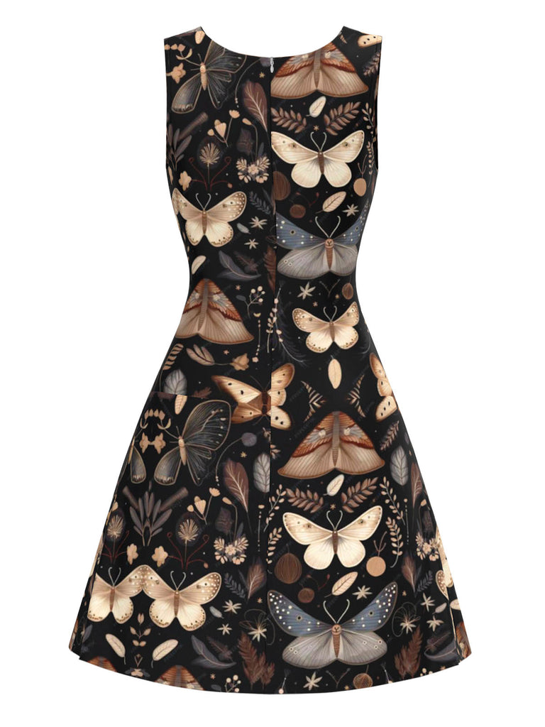 [Vorverkauf] Schwarz 1960er Hexenmotte Schmetterling A-Linie Kleid