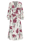 [Vorverkauf] Weiß 1930er Rot Rose Puffärmel Kink Kleid