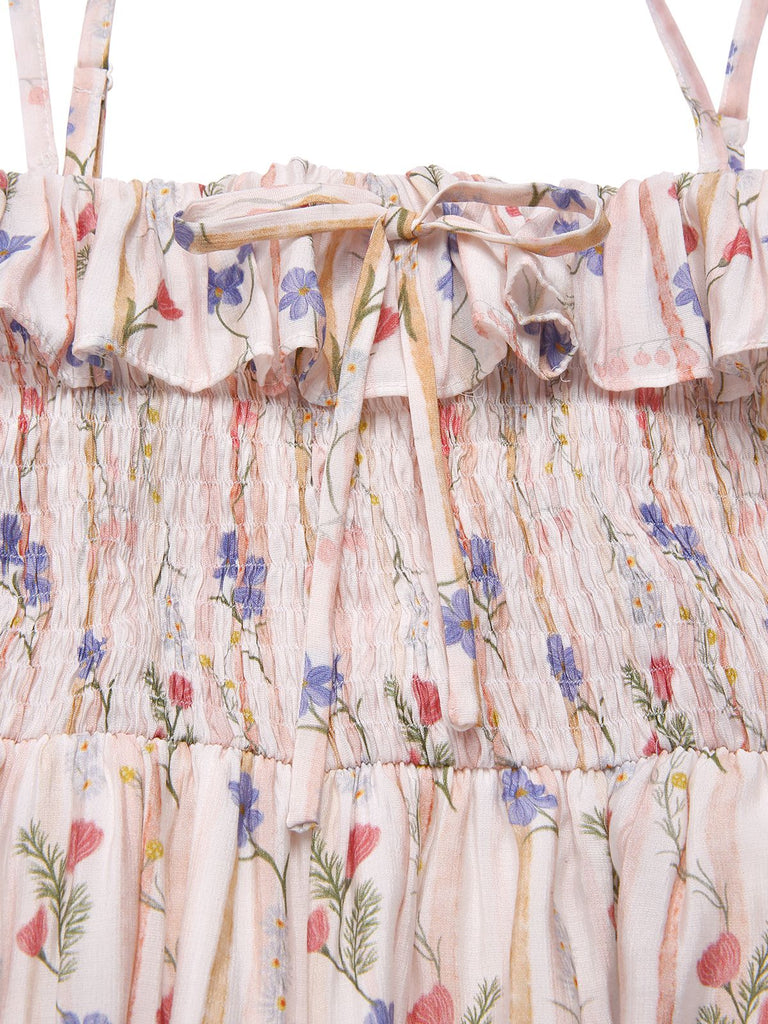 [Vorverkauf] [Übergröße] Rosa 1970er Blumen Gerüschter-Saum Kleid