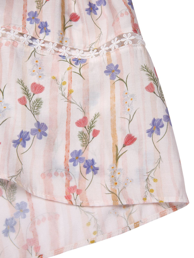 [Vorverkauf] [Übergröße] Rosa 1970er Blumen Gerüschter-Saum Kleid