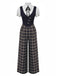 [Vorverkauf] Schwarz 1930er Gefälschte 3PCS Bogen Plaid Jumpsuit
