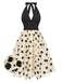 [Vorverkauf] Beige 1950er Rosen Netz Halter Kleid