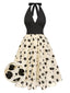 [Vorverkauf] Beige 1950er Rosen Netz Halter Kleid