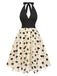 [Vorverkauf] Beige 1950er Rosen Netz Halter Kleid