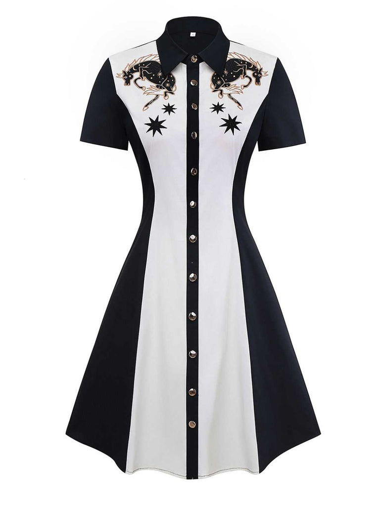 1950er Baumwolle Western-Inspiriert Stickerei House Star Kleid