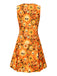 Orange 1960er Halloween Schädel Blumen Druck V-Ausschnitt Kleid