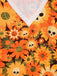 Orange 1960er Halloween Schädel Blumen Druck V-Ausschnitt Kleid