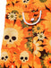 Orange 1960er Halloween Schädel Blumen Druck V-Ausschnitt Kleid