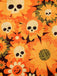 Orange 1960er Halloween Schädel Blumen Druck V-Ausschnitt Kleid
