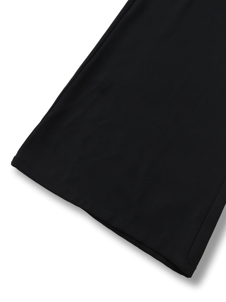 [Vorverkauf] Schwarz 1950er Transparenter Ärmel Rüschenkragen Jumpsuit