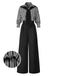 [Vorverkauf] Schwarz 1940er Hemdkragen Streifen Jumpsuit Mit Kap