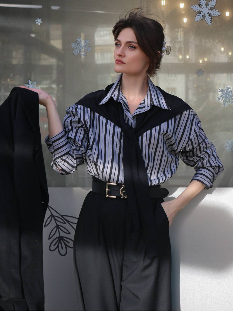 Schwarz 1940er Hemdkragen Streifen Jumpsuit Mit Kap