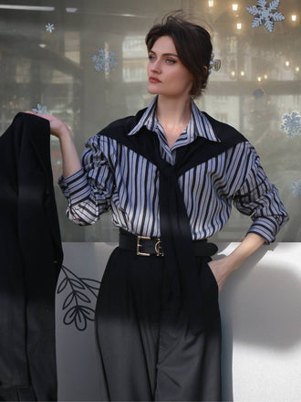 Schwarz 1940er Hemdkragen Streifen Jumpsuit Mit Kap