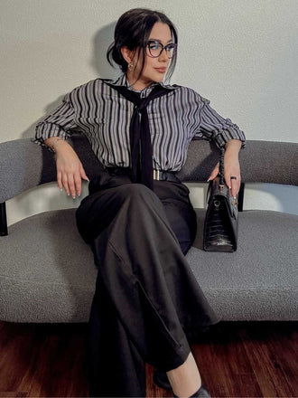 Schwarz 1940er Hemdkragen Streifen Jumpsuit Mit Kap