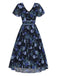 [Vorverkauf] Blau 1950er Blumen V-Ausschnitt Midi Kleid