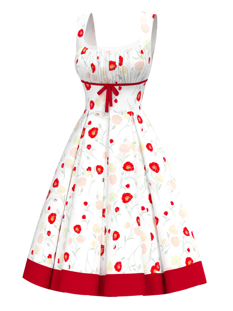 [Vorverkauf] 1950er Quadratischer Hals Spitze Blumen Bogen Kleid