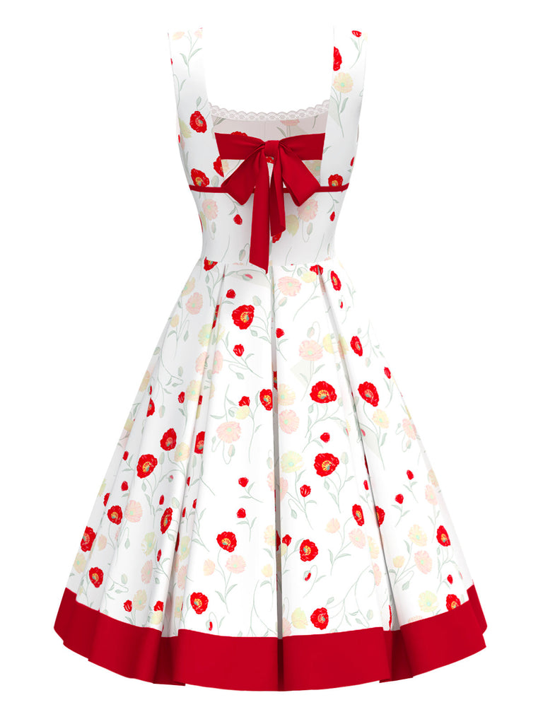 [Vorverkauf] 1950er Quadratischer Hals Spitze Blumen Bogen Kleid