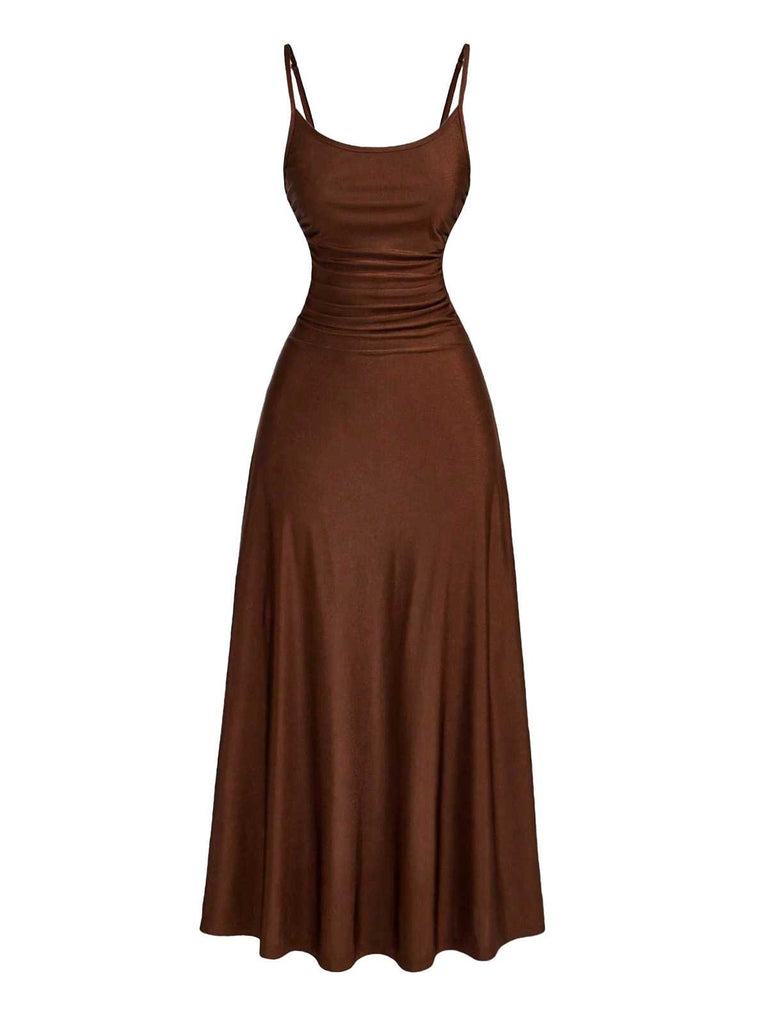 1930er Solide Spaghetti Träger Satin Kleid