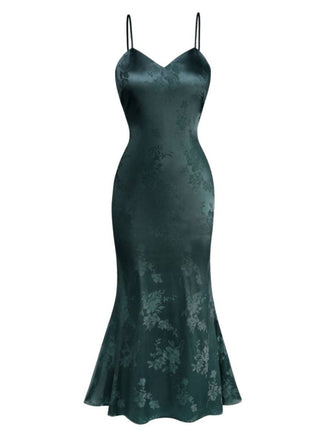 1930er Solide Satin Blumen Jacquard Slip Meerjungfrauen Kleid