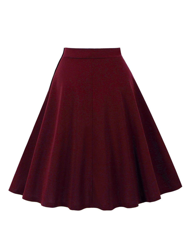 1950er Solide Seitliche Knöpfe Taschen Rock