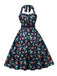 Multicolor 1950er Vogel Neckholder Gürtel Kleid