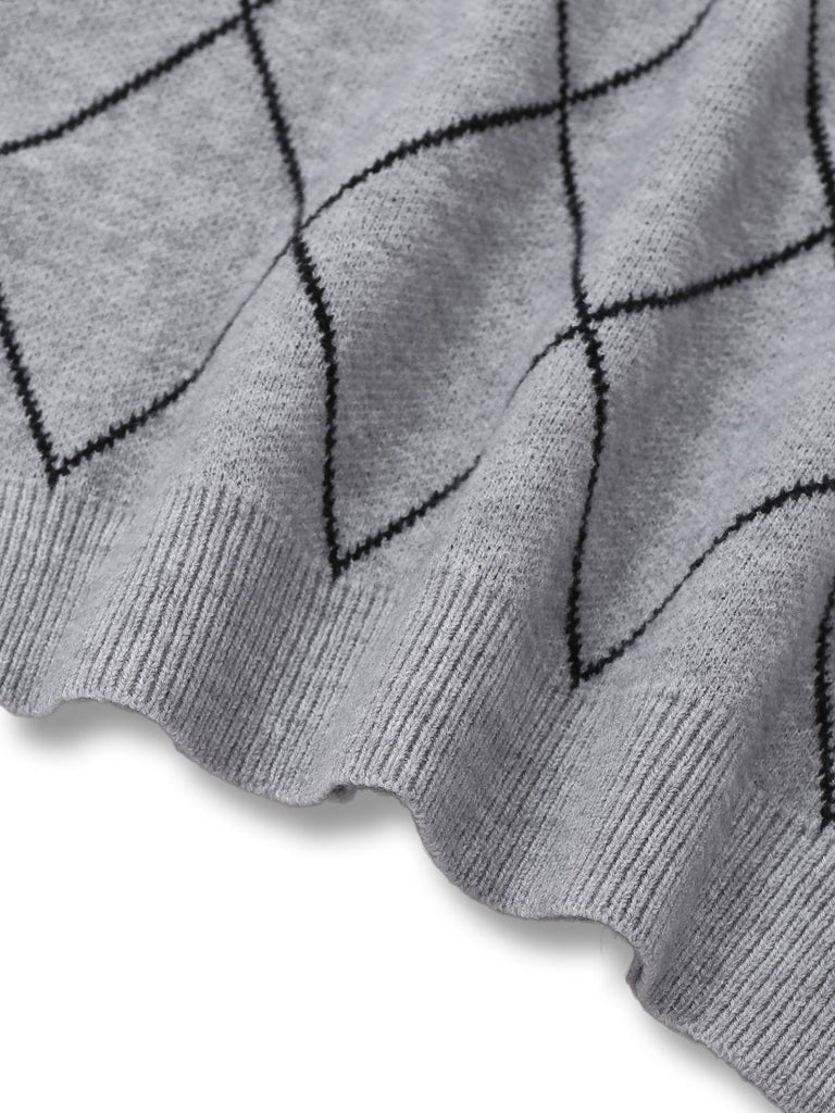 Grau 1950er Rundhals Bogen Pullover