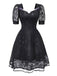 Schwarz 1950er Gothic Hexe Braut Spitze Besticktes Kleid