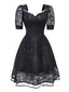 Schwarz 1950er Gothic Hexe Braut Spitze Besticktes Kleid