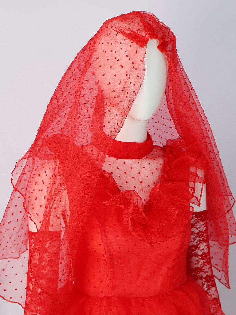 Rot 1950er Halloween Geisterbraut Dots Kleid Set